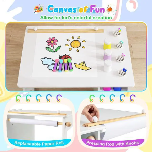 Alt view image 6 of 7 - SlickBlue Kids Art Table and Chair Set Toddler Craft Drawing Desk