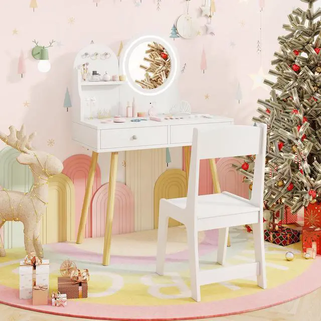 Alt view image 2 of 7 - SlickBlue Kids Princess Makeup Dressing Desk and Chair Set with Mirror and Lights