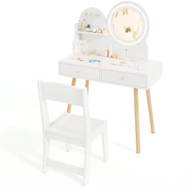 Alt view image 4 of 7 - SlickBlue Kids Princess Makeup Dressing Desk and Chair Set with Mirror and Lights