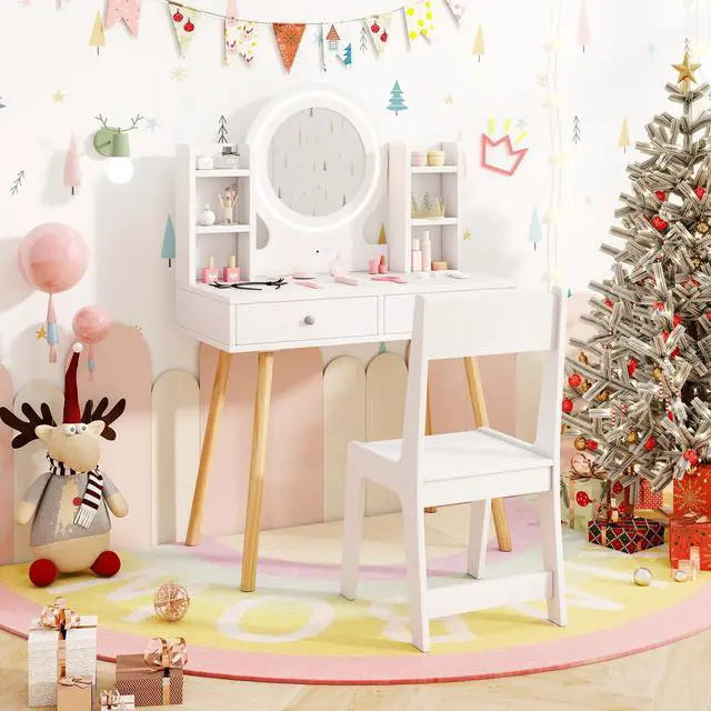 Alt view image 2 of 7 - SlickBlue Kids Vanity Set with Lighted Mirror and Storage Drawers