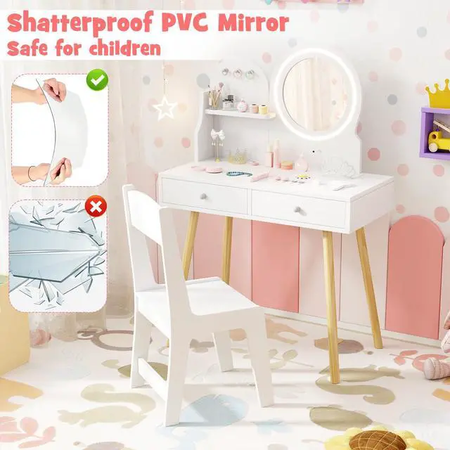 Alt view image 6 of 7 - SlickBlue Kids Princess Makeup Dressing Desk and Chair Set with Mirror and Lights