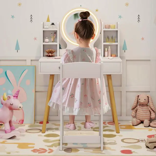 Alt view image 3 of 7 - SlickBlue Kids Vanity Set with Lighted Mirror and Storage Drawers
