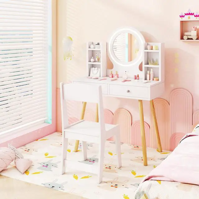 Alt view image 5 of 7 - SlickBlue Kids Vanity Set with Lighted Mirror and Storage Drawers