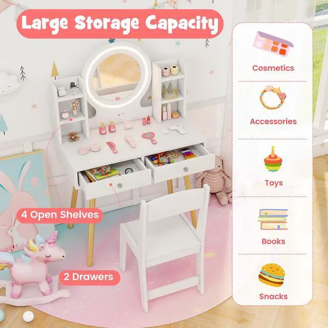 Alt view image 6 of 7 - SlickBlue Kids Vanity Set with Lighted Mirror and Storage Drawers