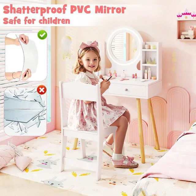 Alt view image 7 of 7 - SlickBlue Kids Vanity Set with Lighted Mirror and Storage Drawers