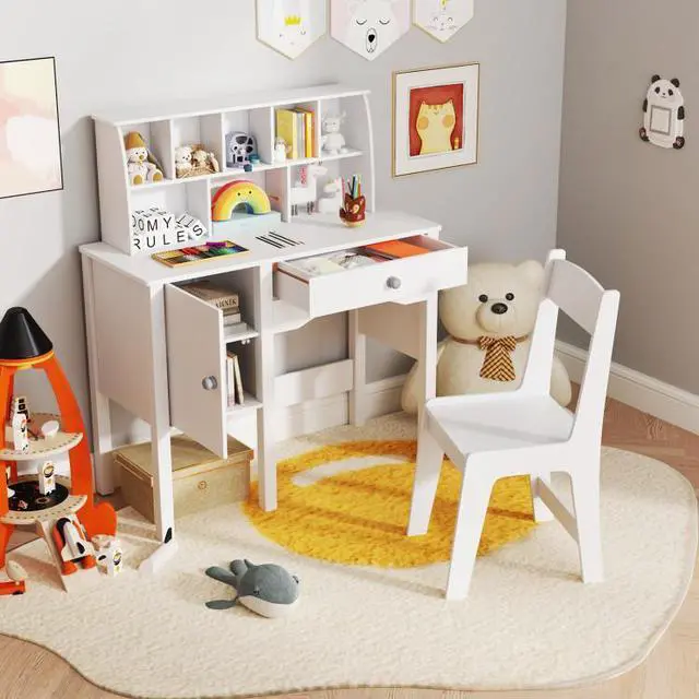Alt view image 2 of 7 - SlickBlue Kids Study Desk and Chair Set with Chair Hutch and Storage Cabinet for 3+ Years Old