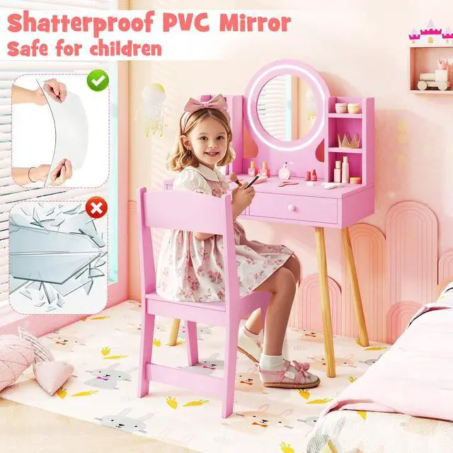 Alt view image 6 of 7 - SlickBlue Kids Vanity Set with Lighted Mirror and Storage Drawers