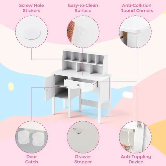 Alt view image 7 of 7 - SlickBlue Kids Study Desk and Chair Set with Chair Hutch and Storage Cabinet for 3+ Years Old