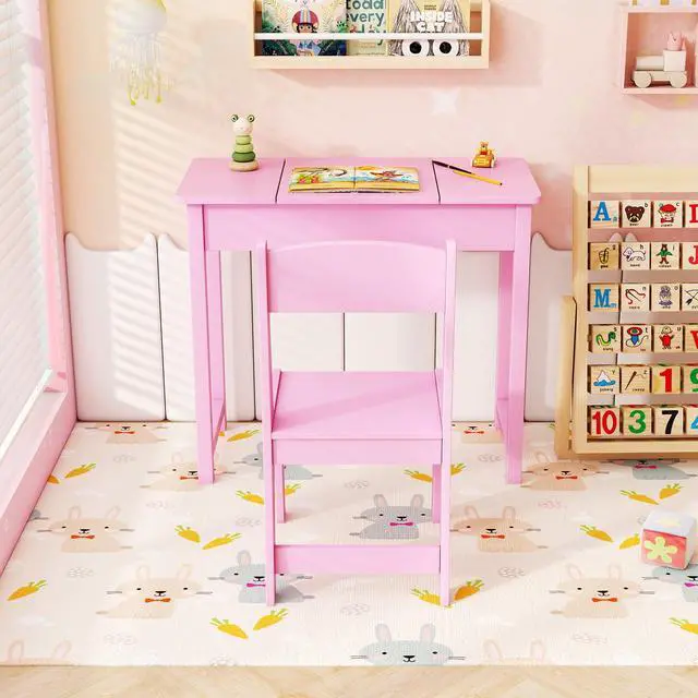 Alt view image 5 of 7 - SlickBlue 2-in-1 Kids Vanity Makeup Table and Chair Set with Flip Top Mirror