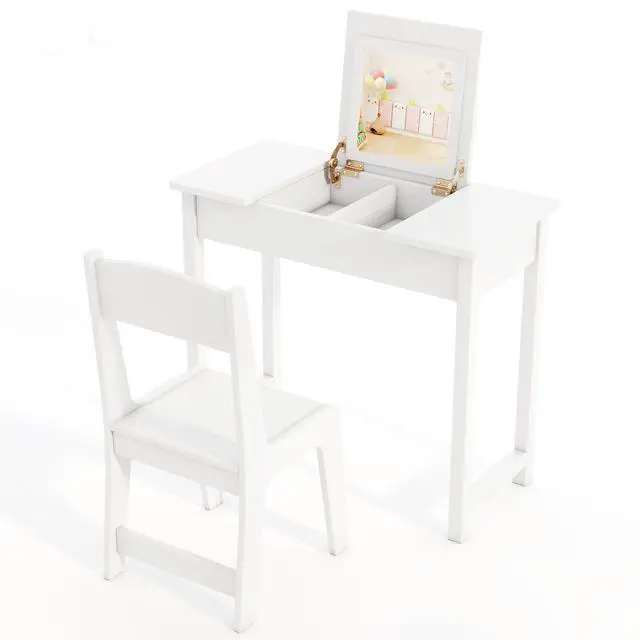Alt view image 4 of 7 - SlickBlue 2-in-1 Kids Vanity Makeup Table and Chair Set with Flip Top Mirror