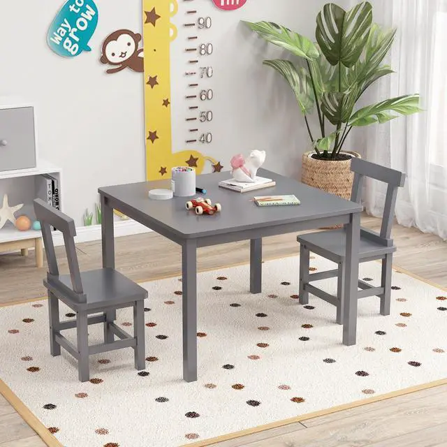 Alt view image 2 of 7 - SlickBlue Wooden Kids Table and 2 Chairs Set with Anti-slip Foot Pads
