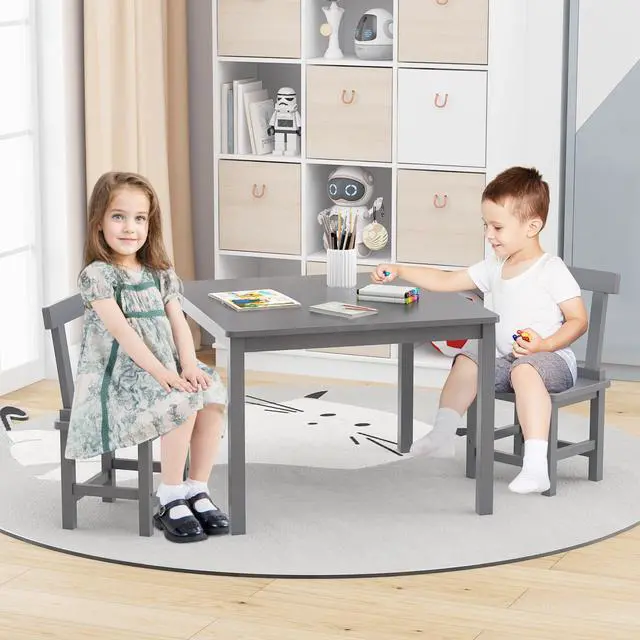 Alt view image 3 of 7 - SlickBlue Wooden Kids Table and 2 Chairs Set with Anti-slip Foot Pads