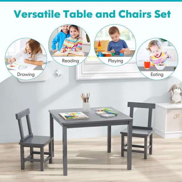 Alt view image 6 of 7 - SlickBlue Wooden Kids Table and 2 Chairs Set with Anti-slip Foot Pads