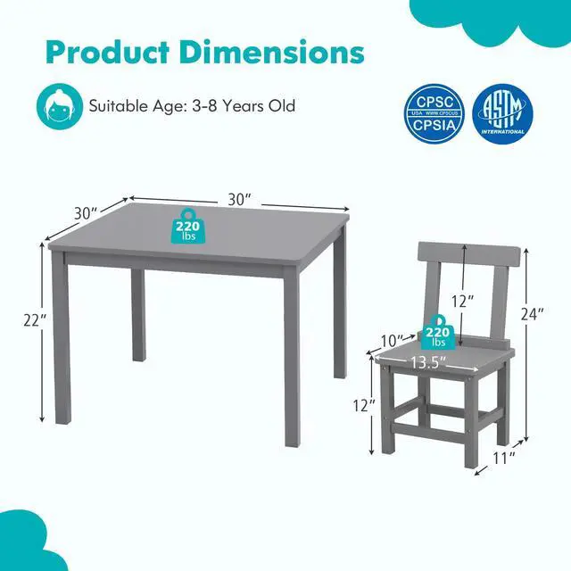Alt view image 5 of 7 - SlickBlue Wooden Kids Table and 2 Chairs Set with Anti-slip Foot Pads
