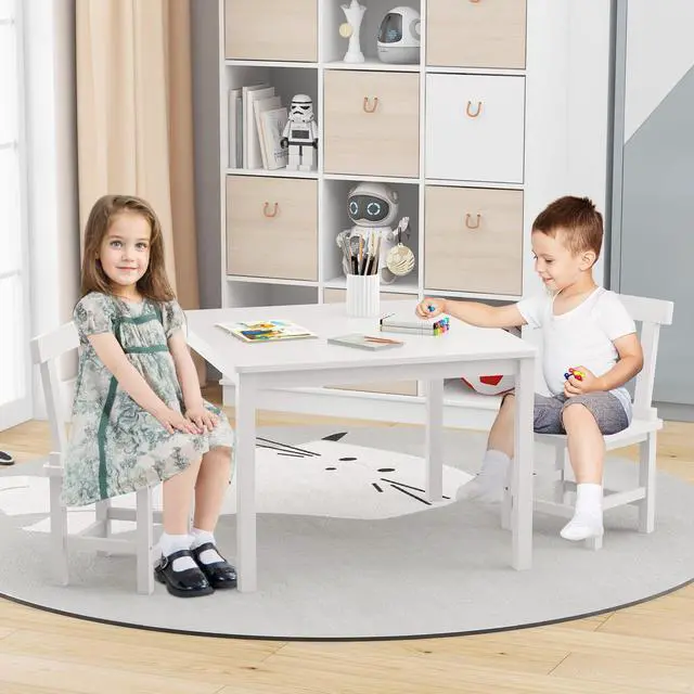 Alt view image 3 of 7 - SlickBlue Wooden Kids Table and 2 Chairs Set with Anti-slip Foot Pads