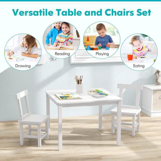 Alt view image 6 of 7 - SlickBlue Wooden Kids Table and 2 Chairs Set with Anti-slip Foot Pads