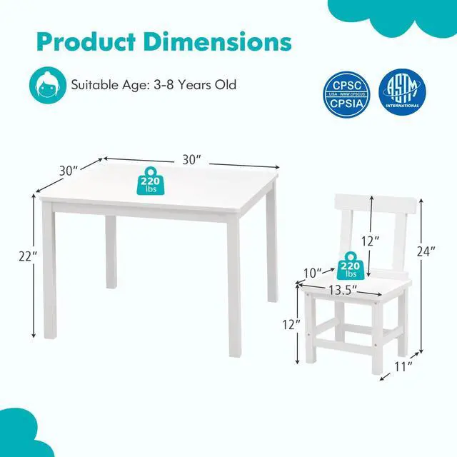 Alt view image 5 of 7 - SlickBlue Wooden Kids Table and 2 Chairs Set with Anti-slip Foot Pads