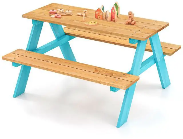 Alt view image 4 of 7 - SlickBlue Children Outdoor Wooden Table with Bench Seats for Indoor and Outdoor Use