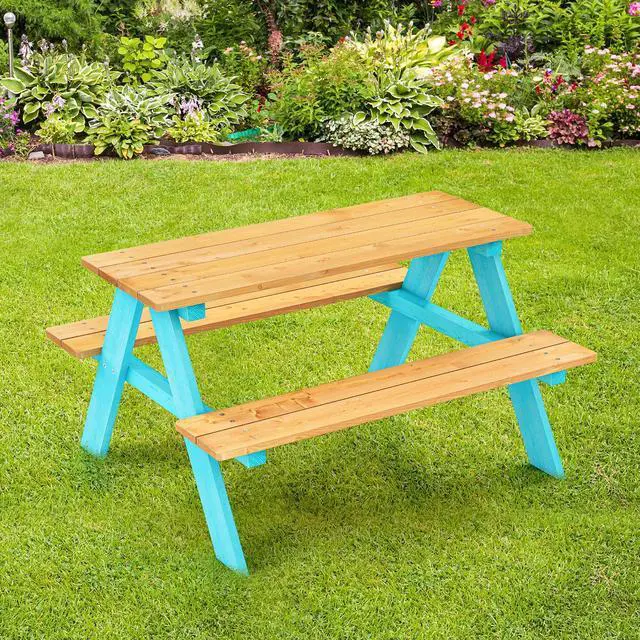 Alt view image 2 of 7 - SlickBlue Children Outdoor Wooden Table with Bench Seats for Indoor and Outdoor Use