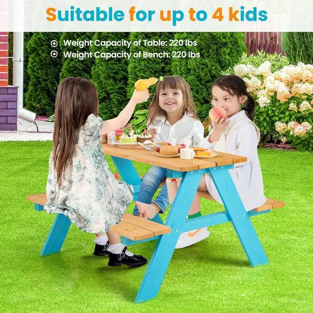 Alt view image 6 of 7 - SlickBlue Children Outdoor Wooden Table with Bench Seats for Indoor and Outdoor Use
