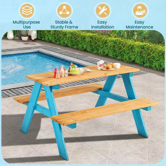 Alt view image 7 of 7 - SlickBlue Children Outdoor Wooden Table with Bench Seats for Indoor and Outdoor Use