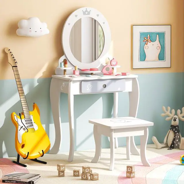 Alt view image 2 of 7 - SlickBlue Kids 2-in-1 Princess Makeup Table and Chair Set with Removable Mirror