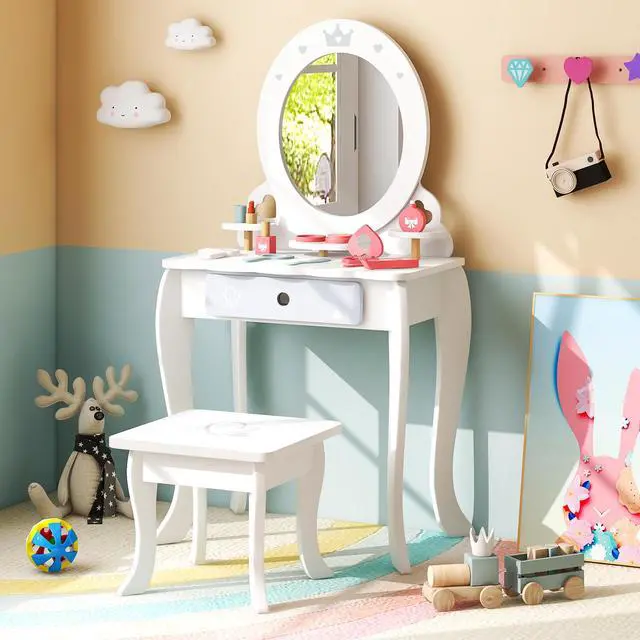 Alt view image 3 of 7 - SlickBlue Kids 2-in-1 Princess Makeup Table and Chair Set with Removable Mirror