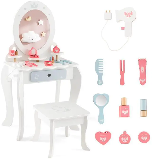 Alt view image 4 of 7 - SlickBlue Kids 2-in-1 Princess Makeup Table and Chair Set with Removable Mirror