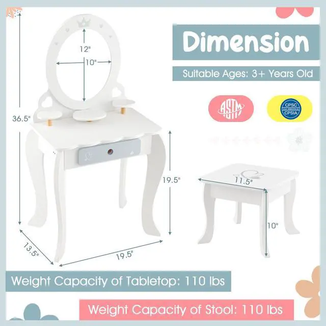Alt view image 5 of 7 - SlickBlue Kids 2-in-1 Princess Makeup Table and Chair Set with Removable Mirror