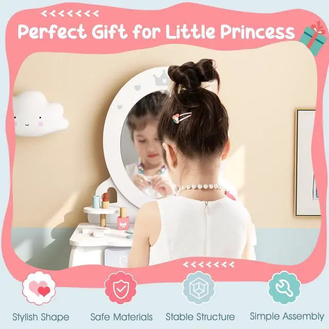 Alt view image 7 of 7 - SlickBlue Kids 2-in-1 Princess Makeup Table and Chair Set with Removable Mirror