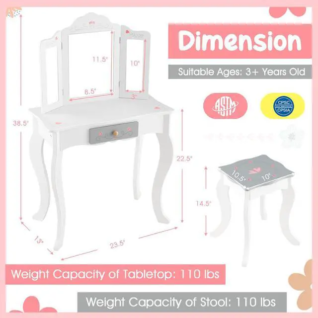 Alt view image 4 of 7 - SlickBlue Kids Vanity Set with Tri-folding Mirror