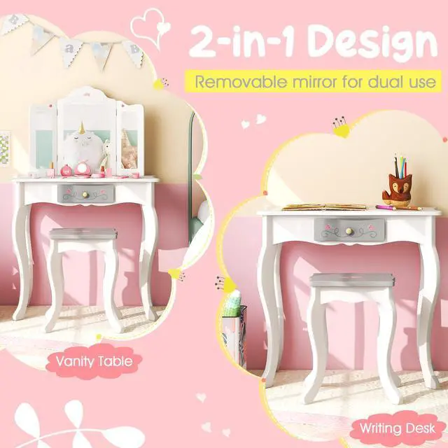 Alt view image 5 of 7 - SlickBlue Kids Vanity Set with Tri-folding Mirror