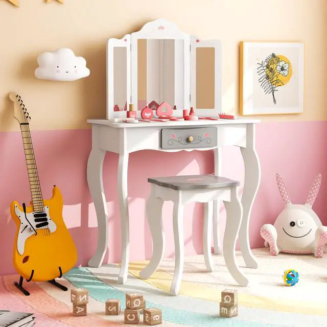 Alt view image 3 of 7 - SlickBlue Kids Vanity Set with Tri-folding Mirror