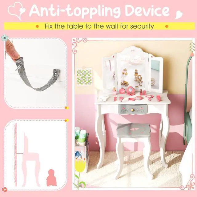 Alt view image 6 of 7 - SlickBlue Kids Vanity Set with Tri-folding Mirror