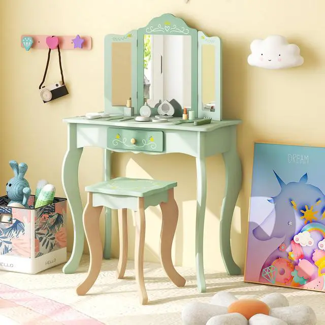Alt view image 2 of 7 - SlickBlue Kids Vanity Set with Tri-folding Mirror