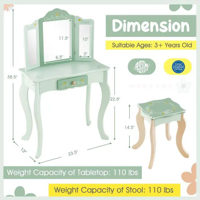 Alt view image 4 of 7 - SlickBlue Kids Vanity Set with Tri-folding Mirror
