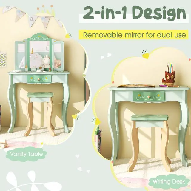 Alt view image 5 of 7 - SlickBlue Kids Vanity Set with Tri-folding Mirror