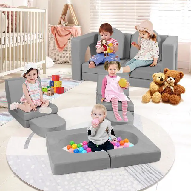 Alt view image 2 of 7 - SlickBlue 8-Piece Modular Kids Play Couch with Comfy Suede Fabric