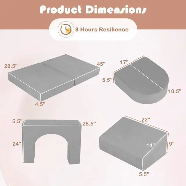 Alt view image 4 of 7 - SlickBlue 8-Piece Modular Kids Play Couch with Comfy Suede Fabric