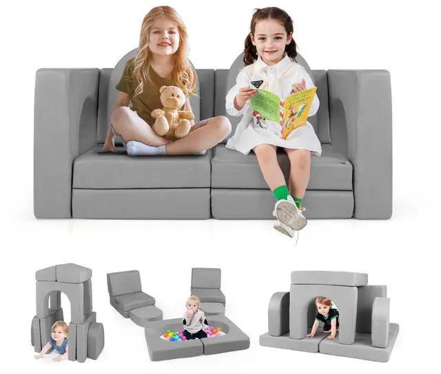 Alt view image 3 of 7 - SlickBlue 8-Piece Modular Kids Play Couch with Comfy Suede Fabric