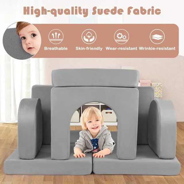 Alt view image 6 of 7 - SlickBlue 8-Piece Modular Kids Play Couch with Comfy Suede Fabric