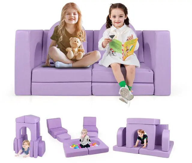 Alt view image 3 of 7 - SlickBlue 8-Piece Modular Kids Play Couch with Comfy Suede Fabric