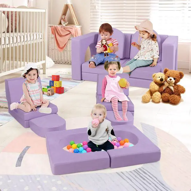 Alt view image 2 of 7 - SlickBlue 8-Piece Modular Kids Play Couch with Comfy Suede Fabric