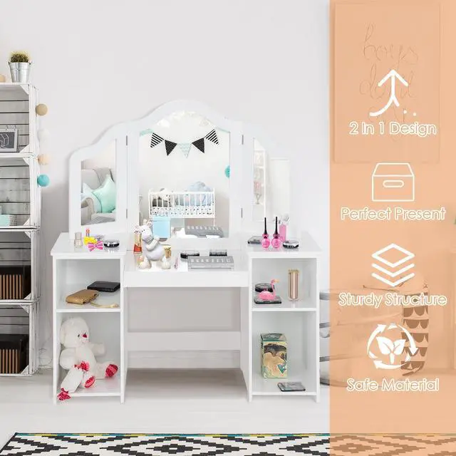 Alt view image 7 of 7 - SlickBlue Kids Tri Folding Mirror Makeup Dressing Vanity Table Set