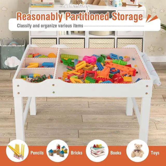 Alt view image 5 of 7 - SlickBlue Wooden Kids Multi Activity Play Table with Storage Paper Roll