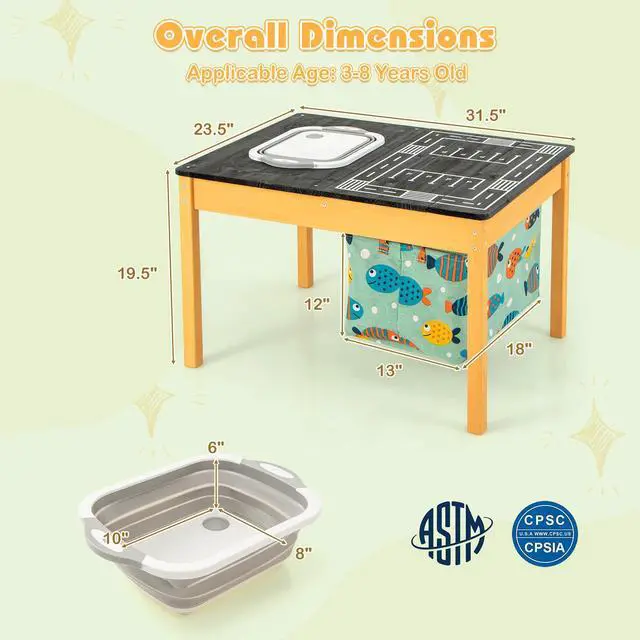 Alt view image 5 of 7 - SlickBlue 3-in-1 Kids Sand Water Activity Table with Foldable Storage Bin