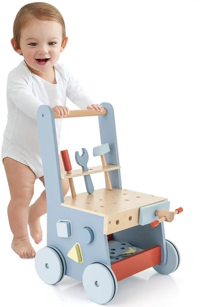 Alt view image 4 of 7 - SlickBlue 2-in-1 Toddler Wooden Baby Push Walker with Multi-Activity Center