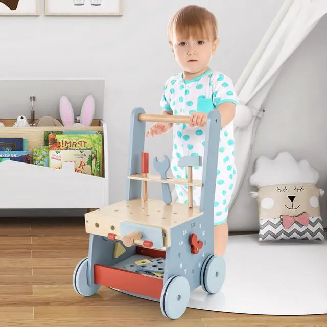 Alt view image 3 of 7 - SlickBlue 2-in-1 Toddler Wooden Baby Push Walker with Multi-Activity Center