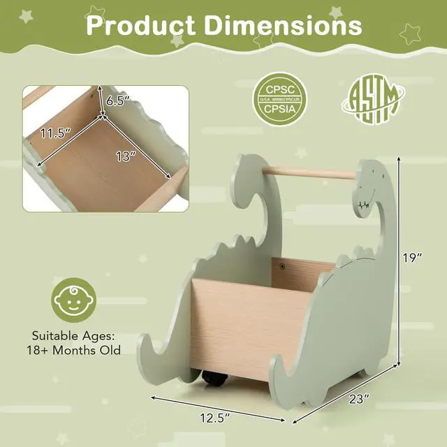 Alt view image 5 of 7 - SlickBlue 2 in 1 Wooden Baby Push Walker with Pine Wood Handle