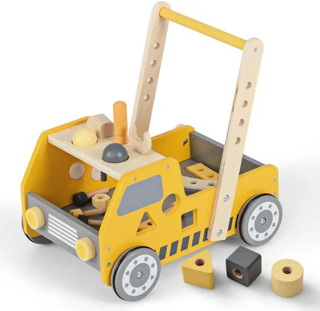 Main image of SlickBlue 2-in-1 Wooden Baby Walker with Adjustable Speed and Bottom Storage